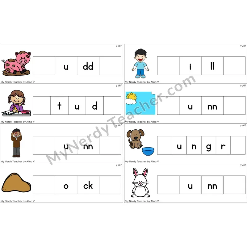 y as Long E Missing Beginning and Ending Sounds Cards (Color)