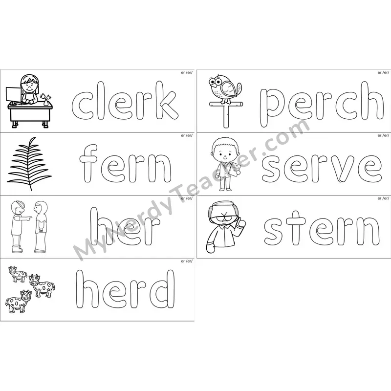 er (R-Controlled) Dough Word Mats (Black and White)