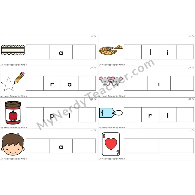 Soft C (_ce) Missing Beginning and Ending Sounds Cards (Color)