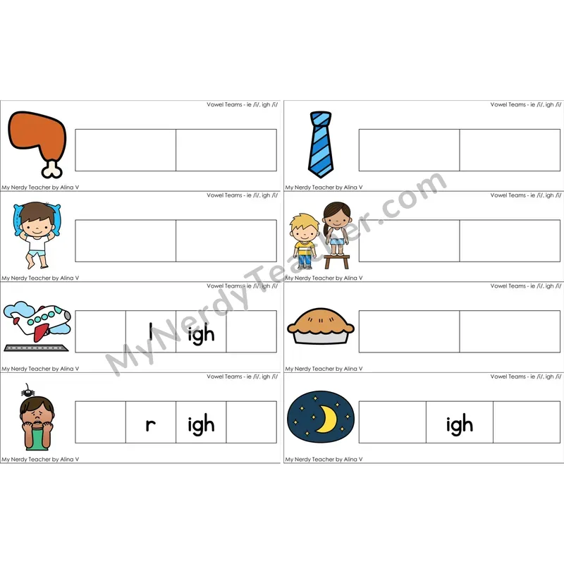 ie, igh Vowel Team Missing Beginning and Ending Sounds Cards (Color)