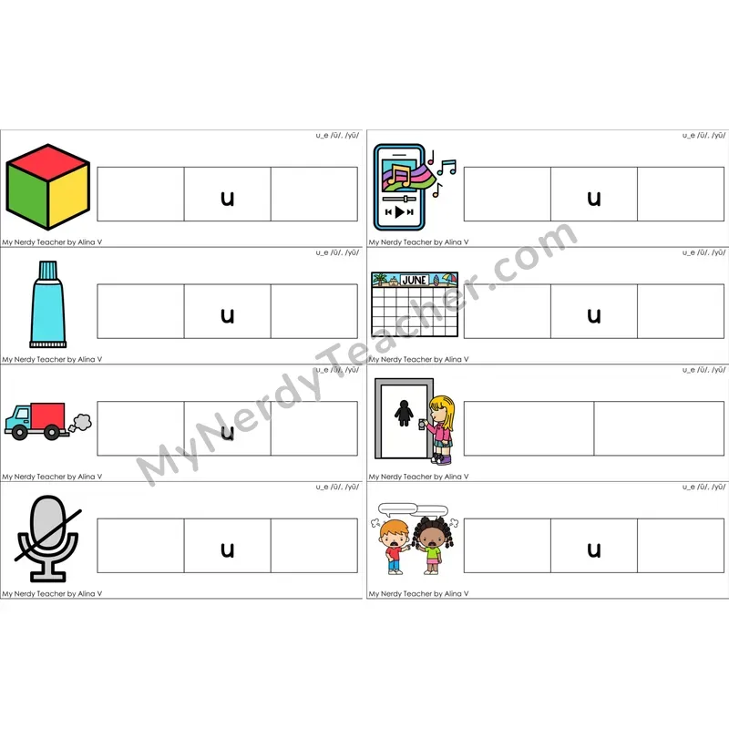 u_e (Long U VCe) Missing Beginning and Ending Sounds Cards (Color)