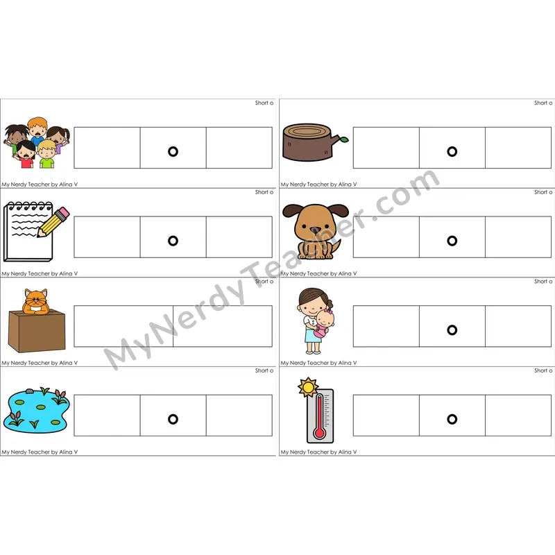 Short O Missing Beginning and Ending Sounds Cards (Color)