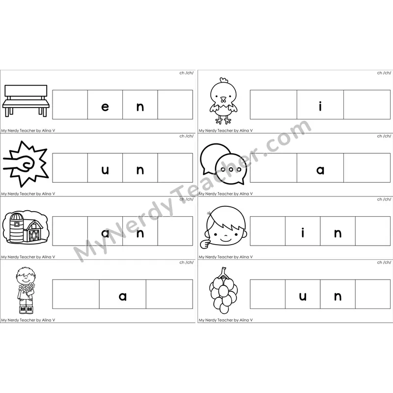 ch Digraph Missing Beginning and Ending Sounds Cards (Black and White)