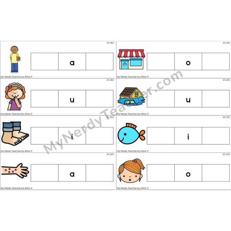 sh Digraph Missing Beginning and Ending Sounds Cards (Color)