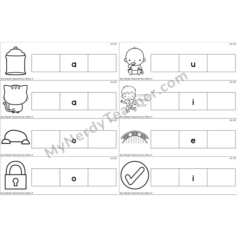 ck Digraph Missing Beginning and Ending Sounds Cards (Black and White)