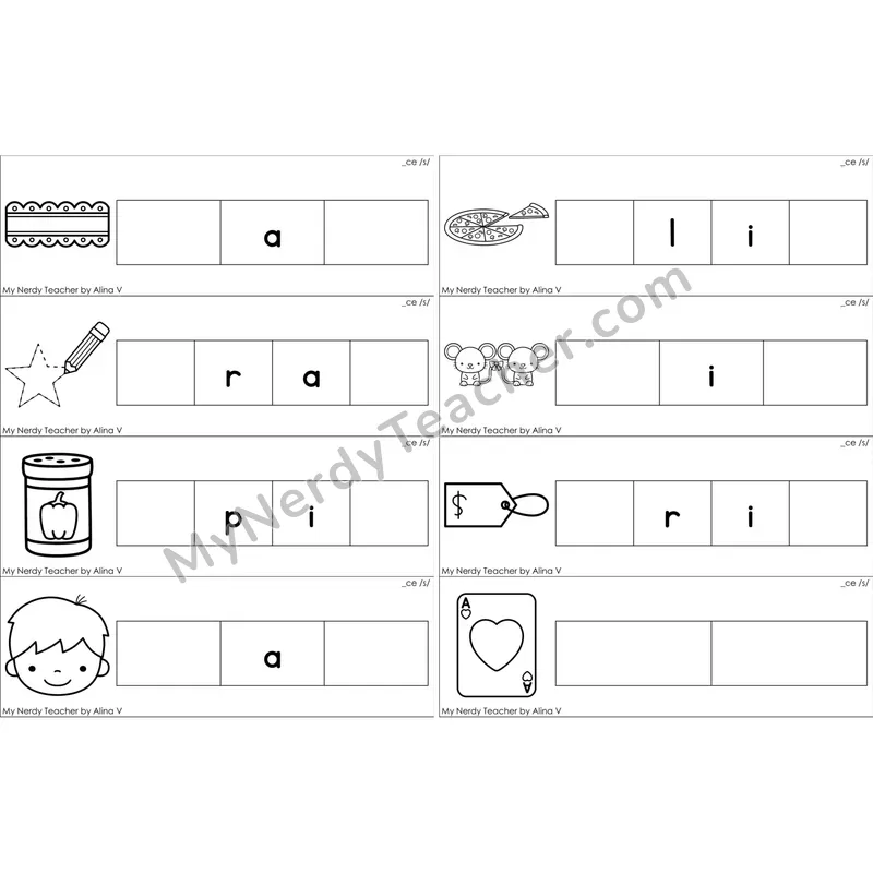 Soft C (_ce) Missing Beginning and Ending Sounds Cards (Black and White)
