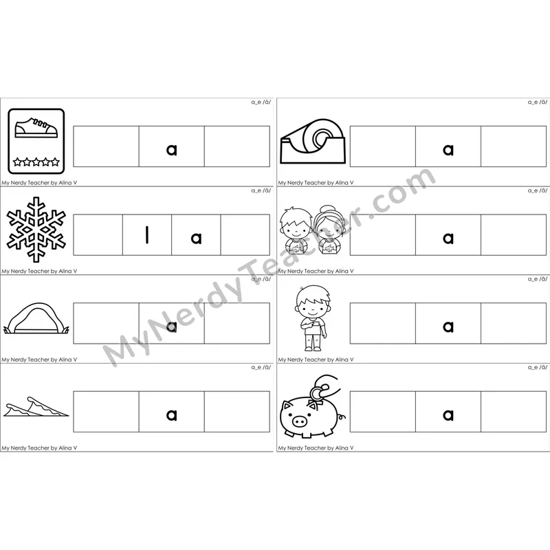 a_e (Long A VCe) Missing Beginning and Ending Sounds Cards (Black and White)