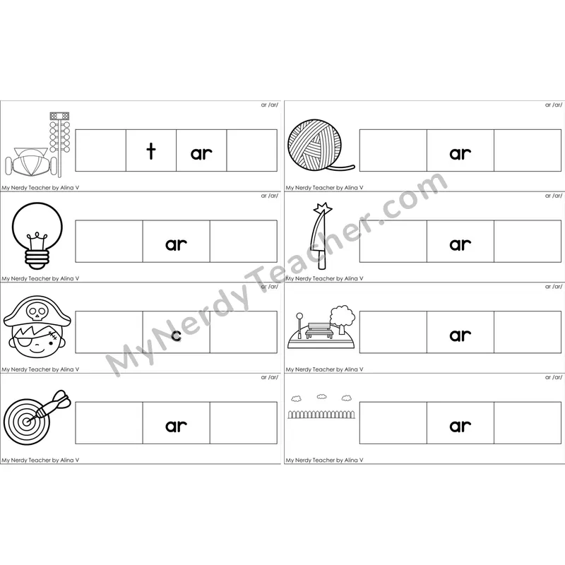 ar (R-Controlled) Missing Beginning and Ending Sounds Cards (Black and White)