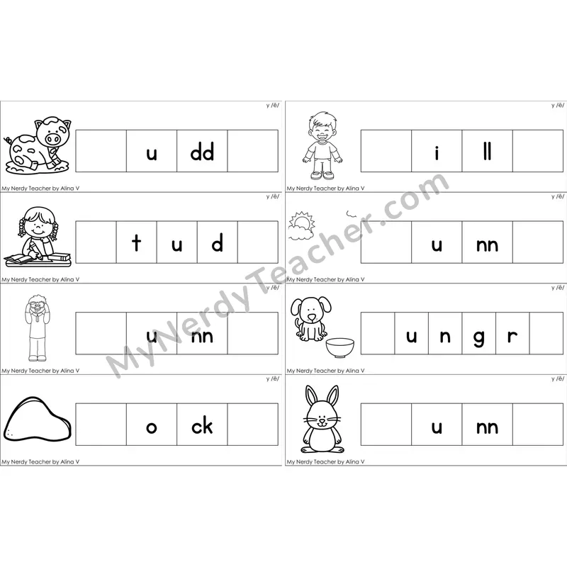 y as Long E Missing Beginning and Ending Sounds Cards (Black and White)