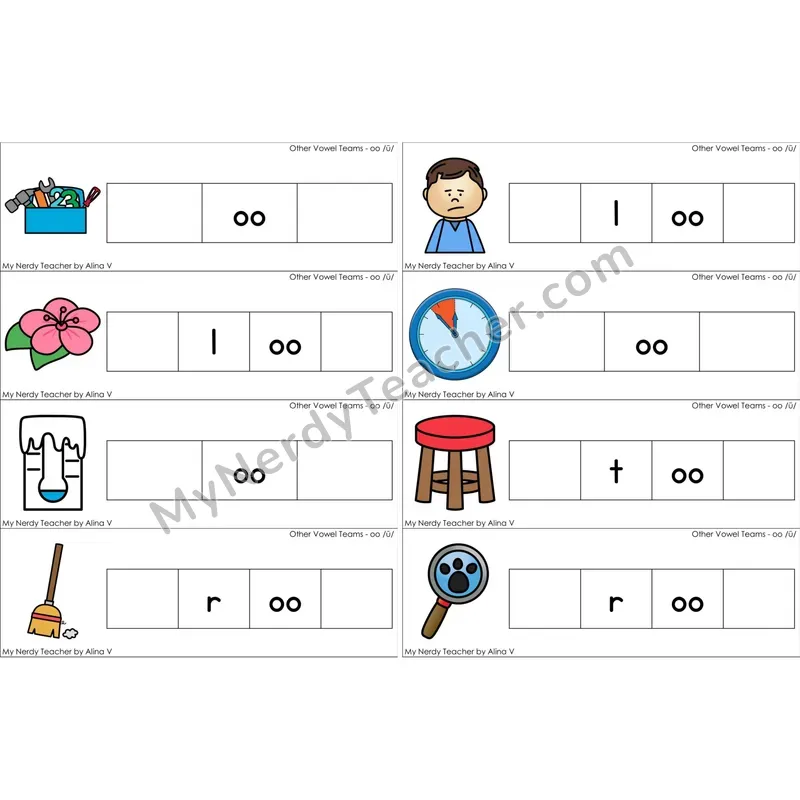 oo, u (short oo sound) Missing Beginning and Ending Sounds Cards (Color)