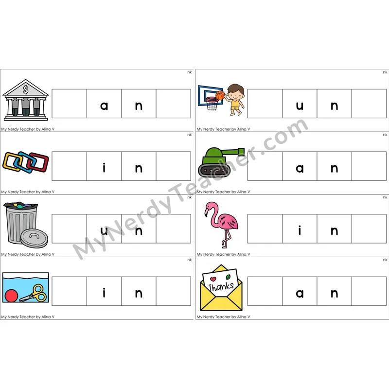 nk Glued Sound Missing Beginning and Ending Sounds Cards (Color)