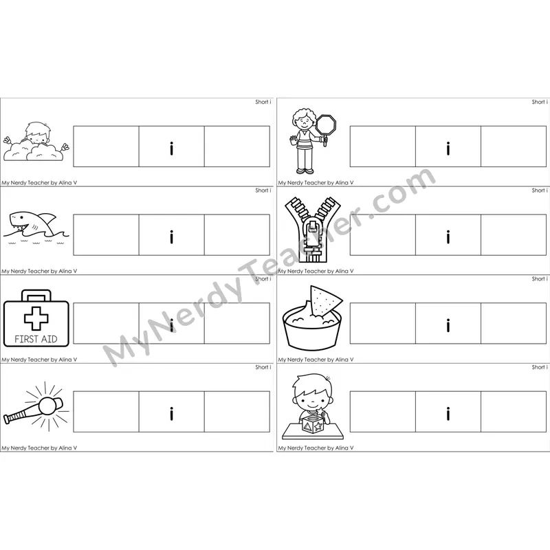 Short I Missing Beginning and Ending Sounds Cards (Black and White)