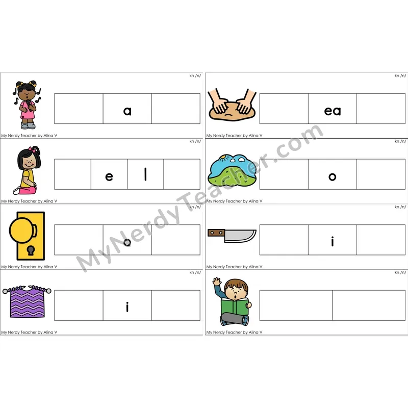 Silent kn Missing Beginning and Ending Sounds Cards (Color)