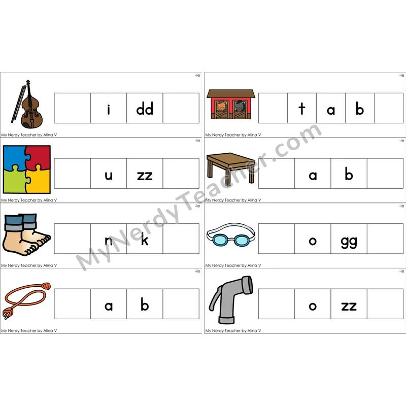 Consonant -le Missing Beginning and Ending Sounds Cards (Color)