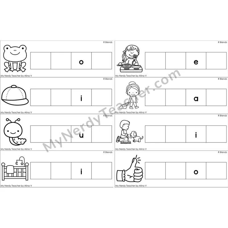 R Blends Missing Beginning and Ending Sounds Cards (Black and White)