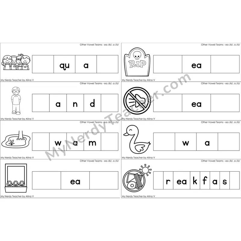 ea (short e), a (short o) Missing Beginning and Ending Sounds Cards (Black and White)