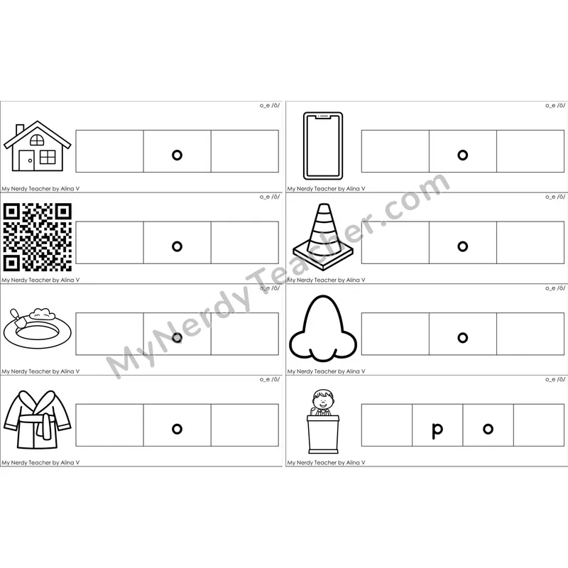 o_e (Long O VCe) Missing Beginning and Ending Sounds Cards (Black and White)