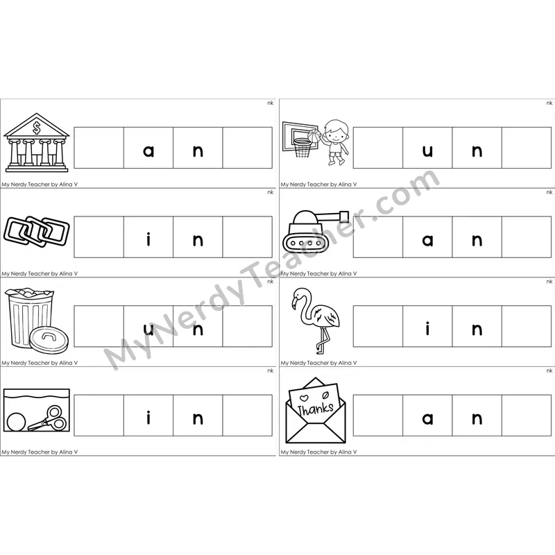 nk Glued Sound Missing Beginning and Ending Sounds Cards (Black and White)