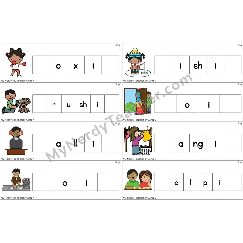 Inflectional -ing Missing Beginning and Ending Sounds Cards (Color)