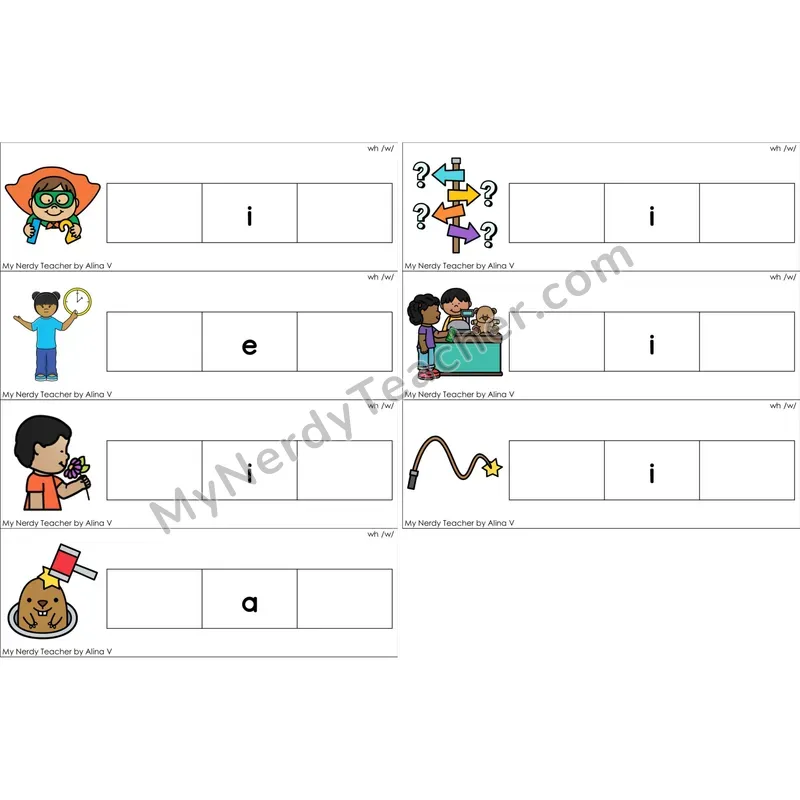 wh Digraph Missing Beginning and Ending Sounds Cards (Color)