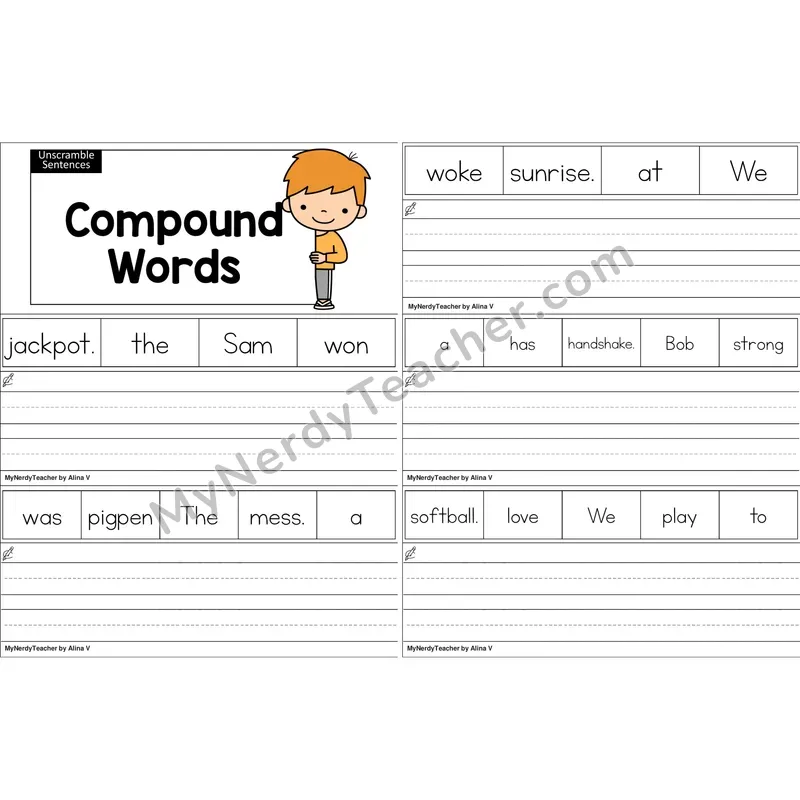Compound Words Unscramble Sentences Worksheet (Color)
