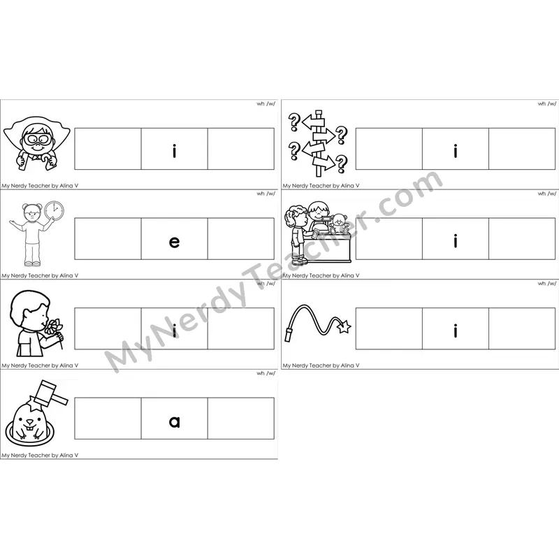 wh Digraph Missing Beginning and Ending Sounds Cards (Black and White)