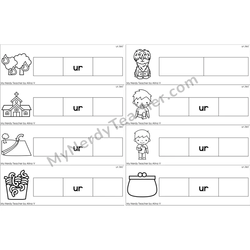 ur (R-Controlled) Missing Beginning and Ending Sounds Cards (Black and White)
