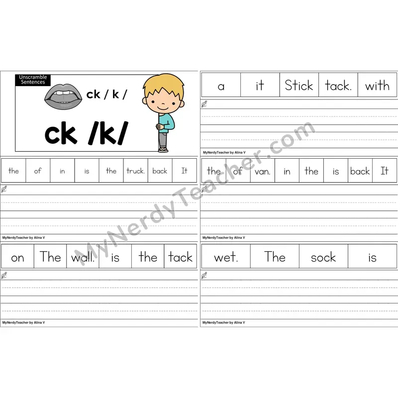 ck Digraph Unscramble Sentences Worksheet (Color)