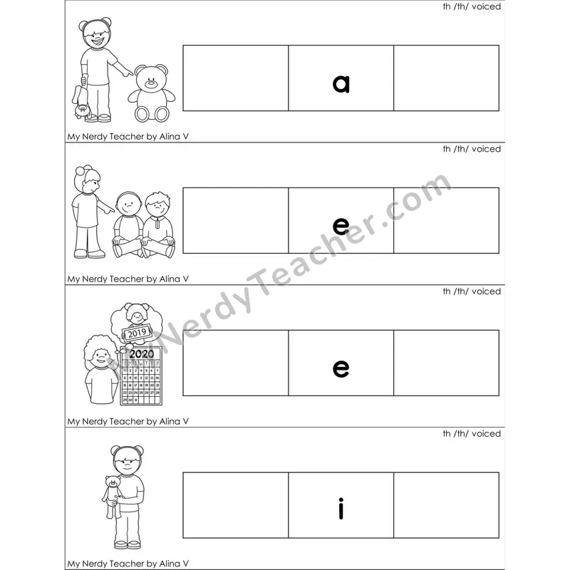 Voiced th Digraph Missing Beginning and Ending Sounds Cards (Black and White)