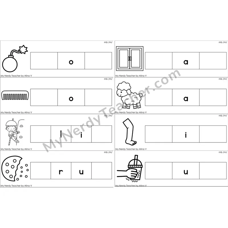 Silent mb Missing Beginning and Ending Sounds Cards (Black and White)
