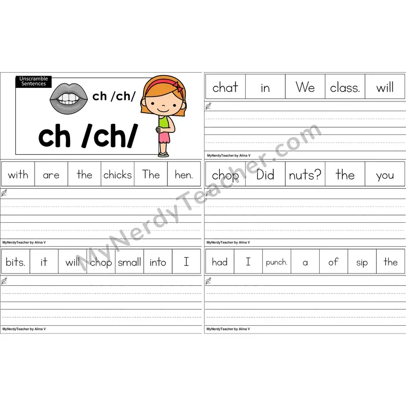 ch Digraph Unscramble Sentences Worksheet (Color)