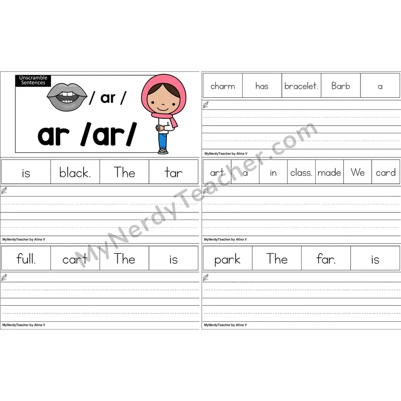 ar (R-Controlled) Unscramble Sentences Worksheet (Color)