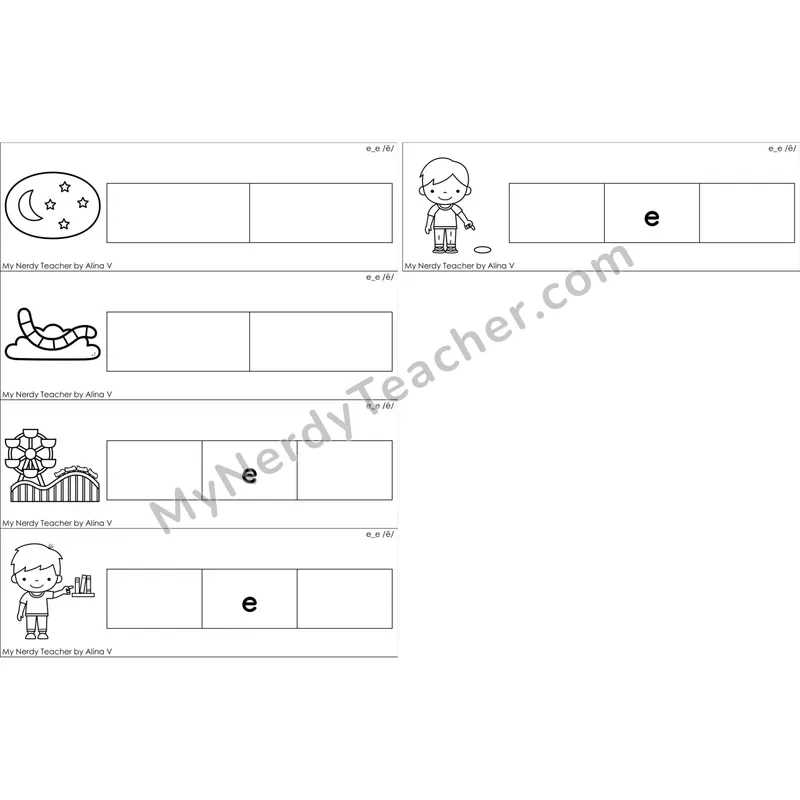 e_e (Long E VCe) Missing Beginning and Ending Sounds Cards (Black and White)