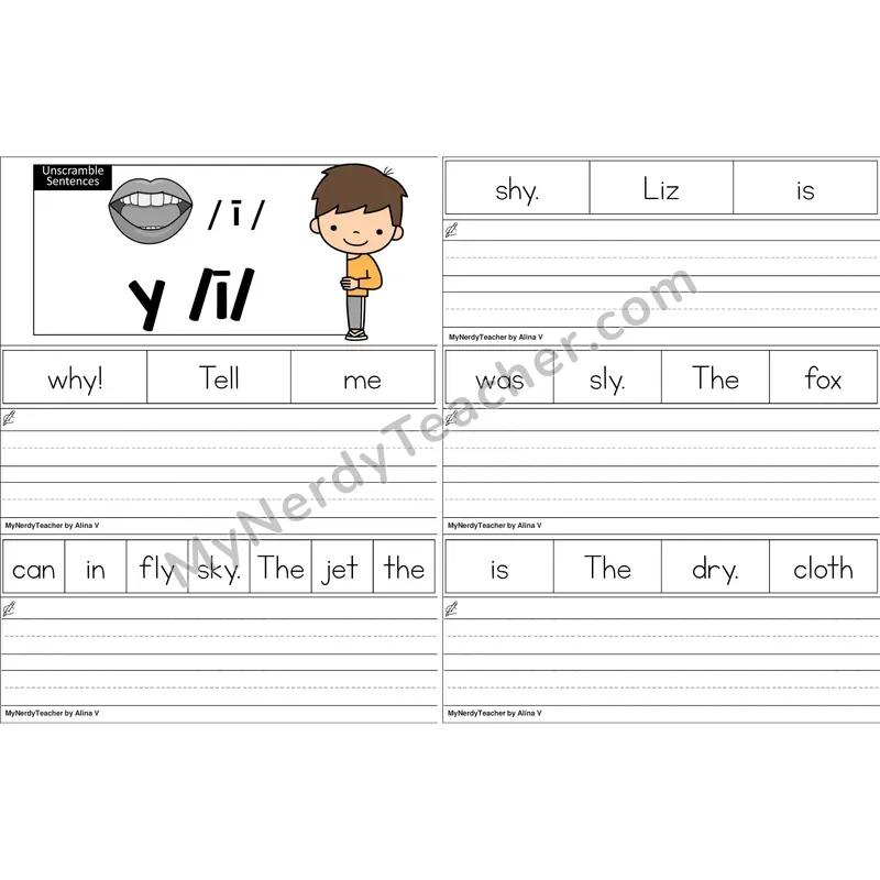 y as Long I Unscramble Sentences Worksheet (Color)