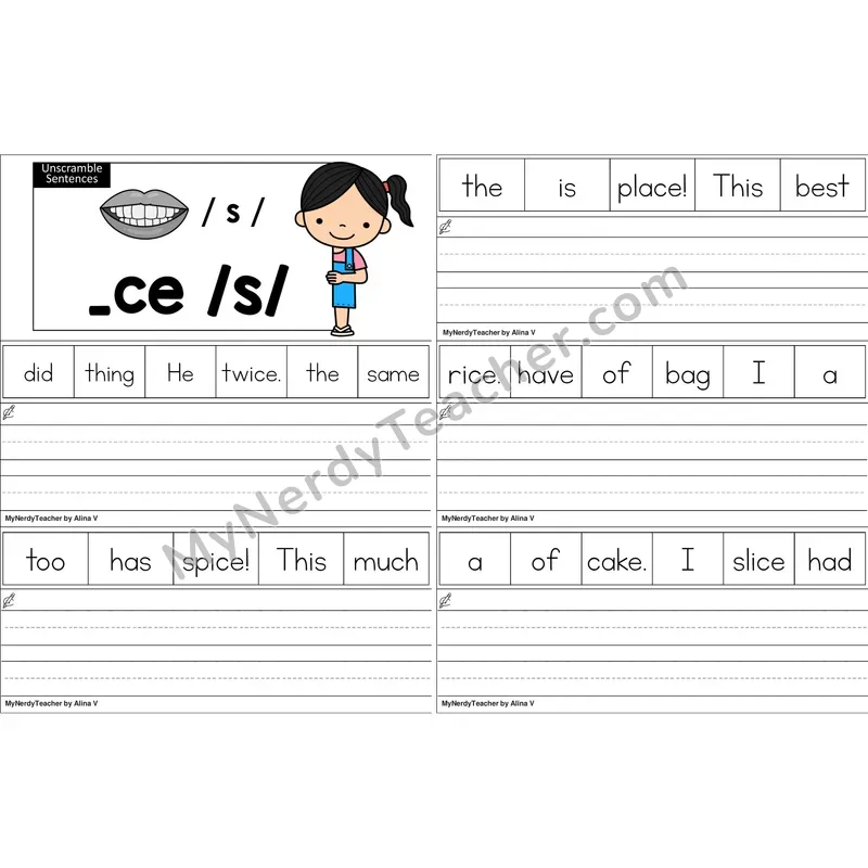 Soft C (_ce) Unscramble Sentences Worksheet (Color)