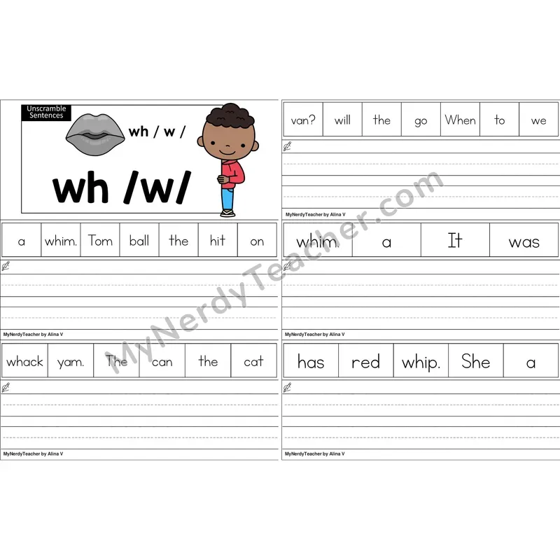 wh Digraph Unscramble Sentences Worksheet (Color)