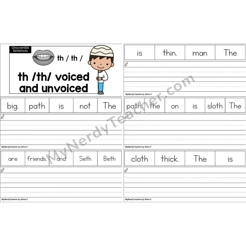 Voiced and Unvoiced th Unscramble Sentences Worksheet (Color)