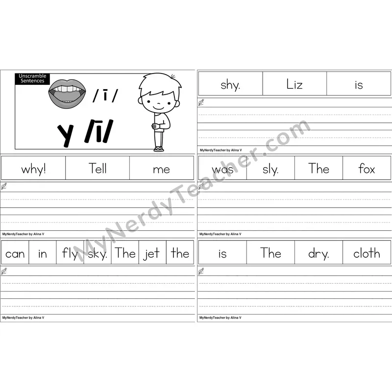 y as Long I Unscramble Sentences Worksheet (Black and White)