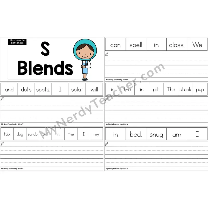 S Blends Unscramble Sentences Worksheet (Color)