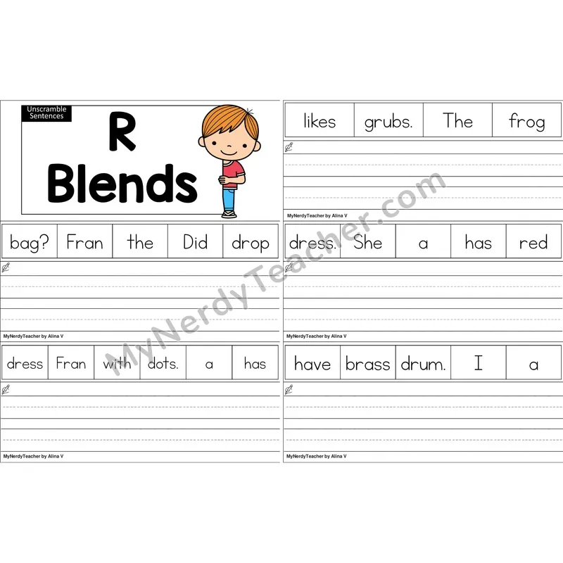 R Blends Unscramble Sentences Worksheet (Color)