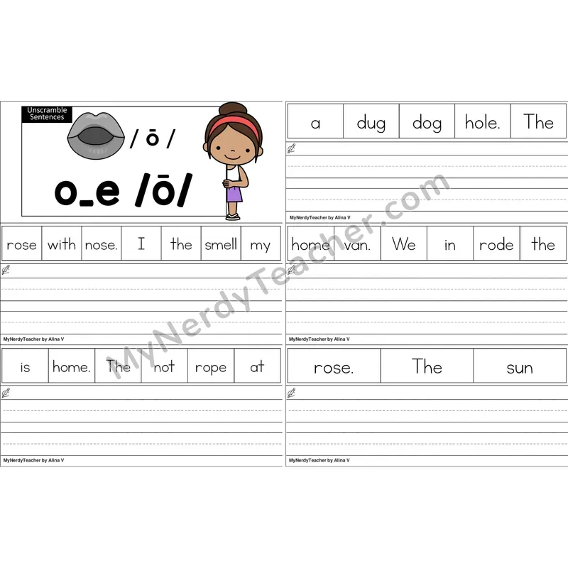 o_e (Long O VCe) Unscramble Sentences Worksheet (Color)