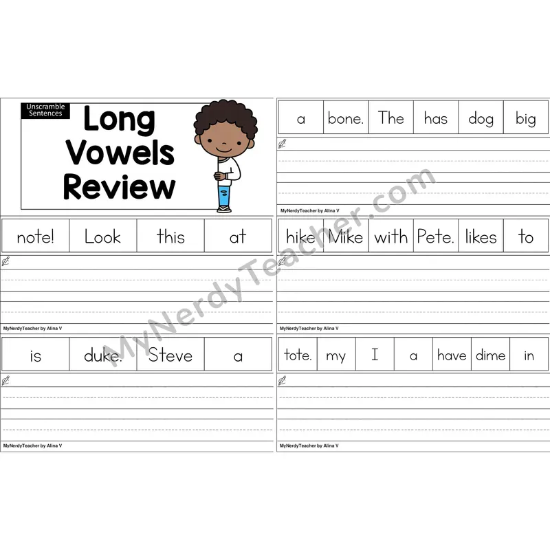 Long Vowels VCe Review Unscramble Sentences Worksheet (Color)