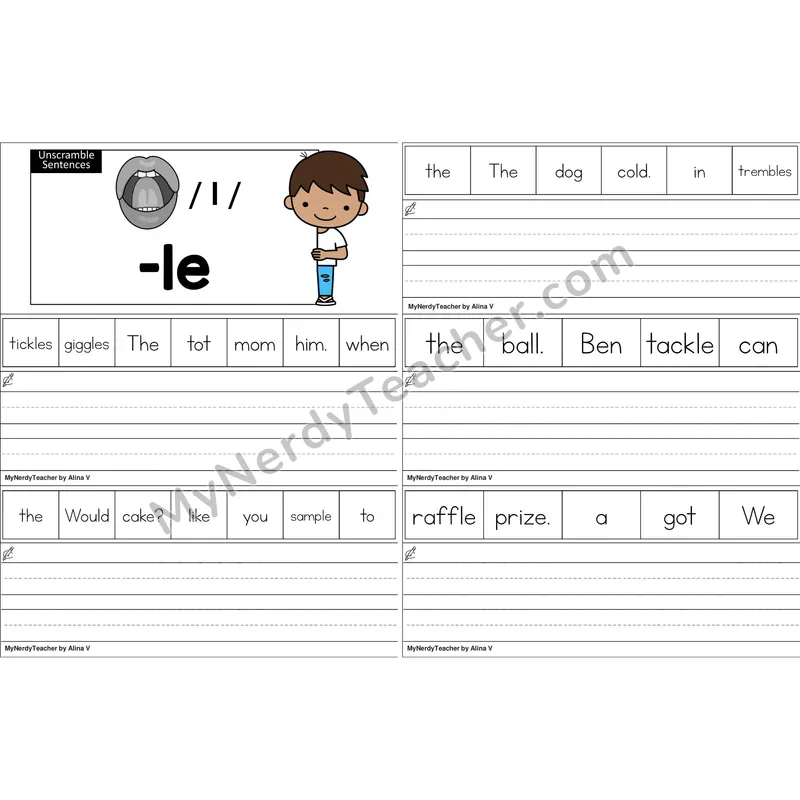 Consonant -le Unscramble Sentences Worksheet (Color)