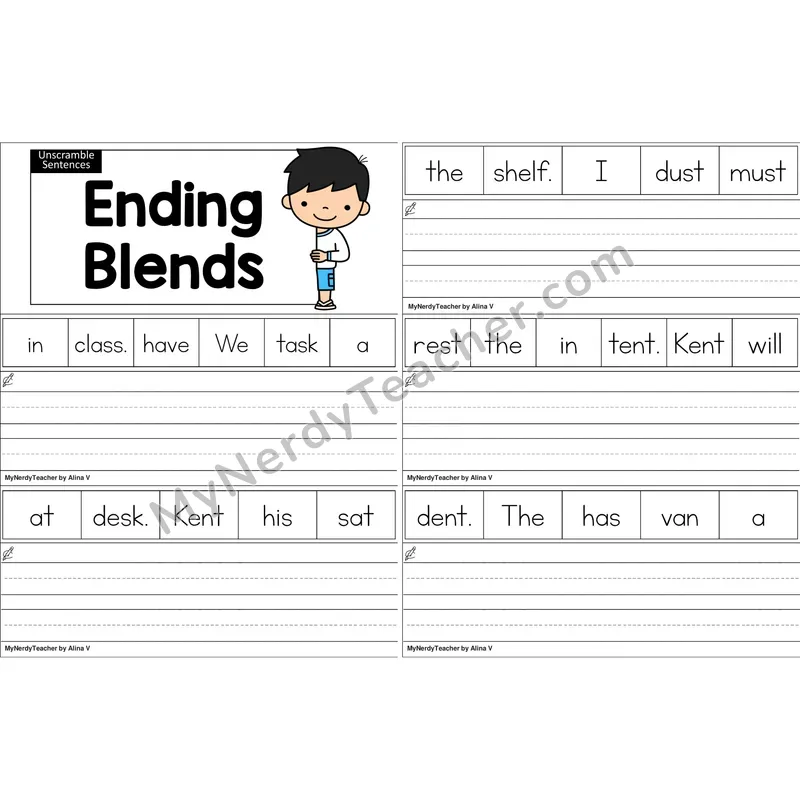 Ending Blends Unscramble Sentences Worksheet (Color)