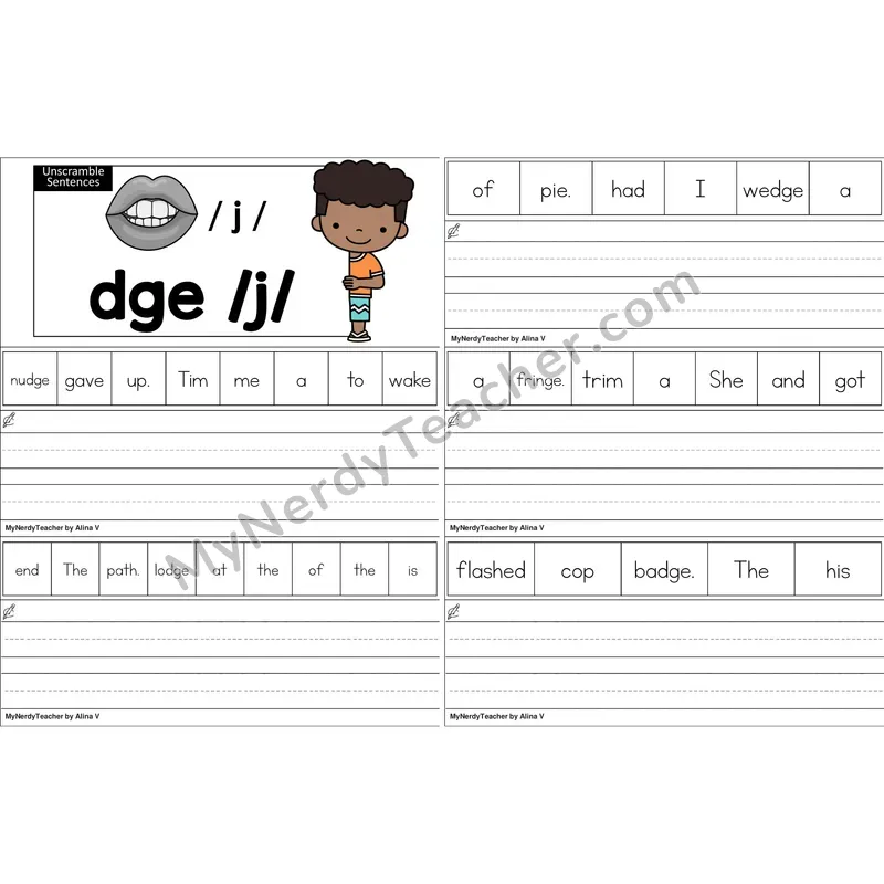 dge Trigraph Unscramble Sentences Worksheet (Color)