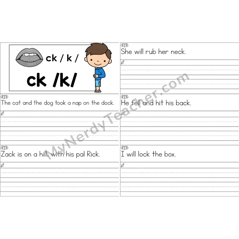 ck Digraph Sentence Writing Strips (Color)