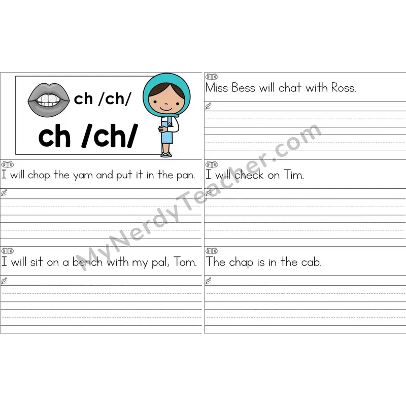 ch Digraph Sentence Writing Strips (Color)