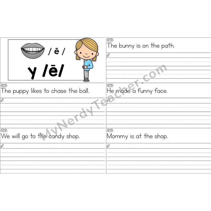 y as Long E Sentence Writing Strips (Color)