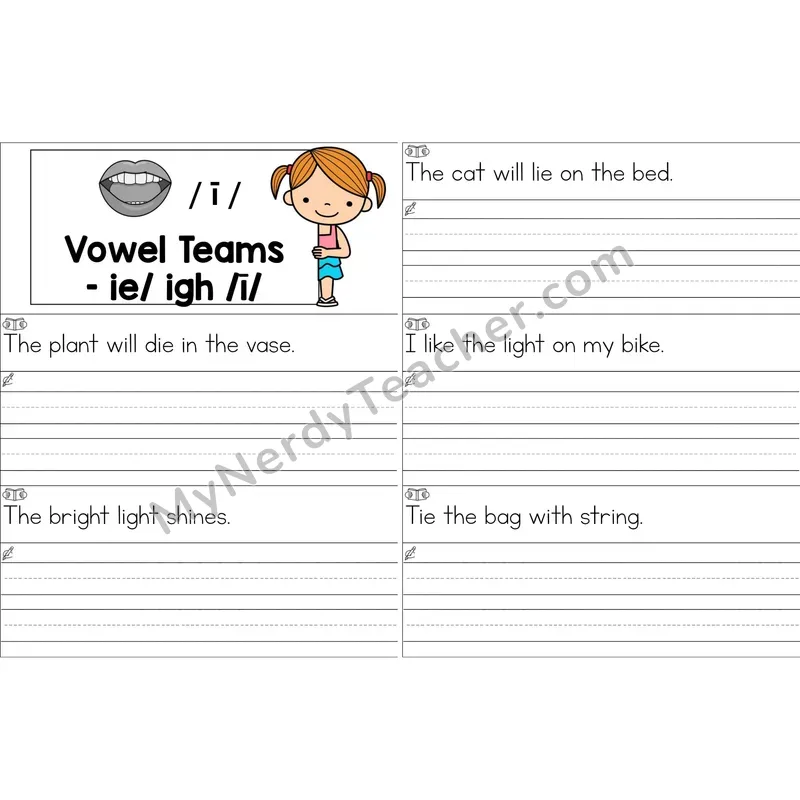 ie, igh Vowel Team Sentence Writing Strips (Color)