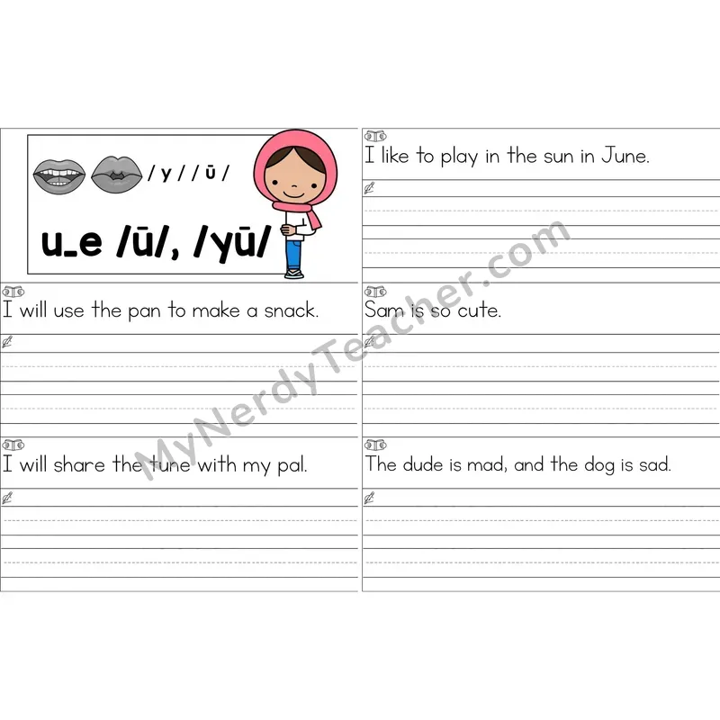 u_e (Long U VCe) Sentence Writing Strips (Color)